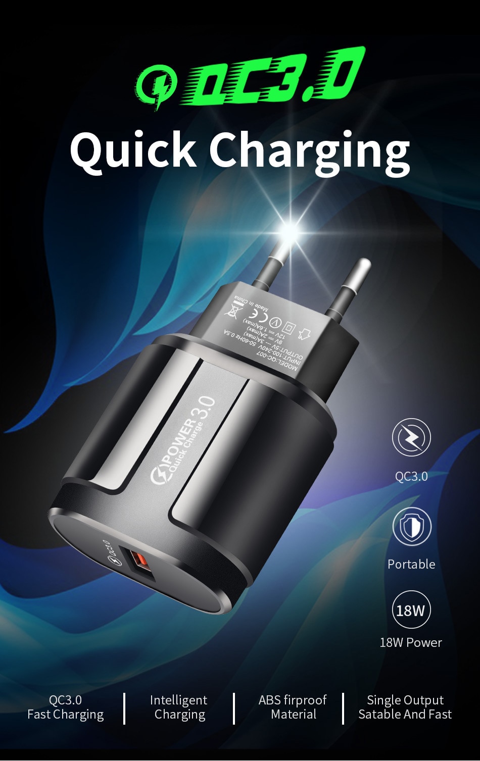 USLION Quick Charge QC 3.0 USB US EU Charger Universal Mobile Phone Charger Wall Fast Charging