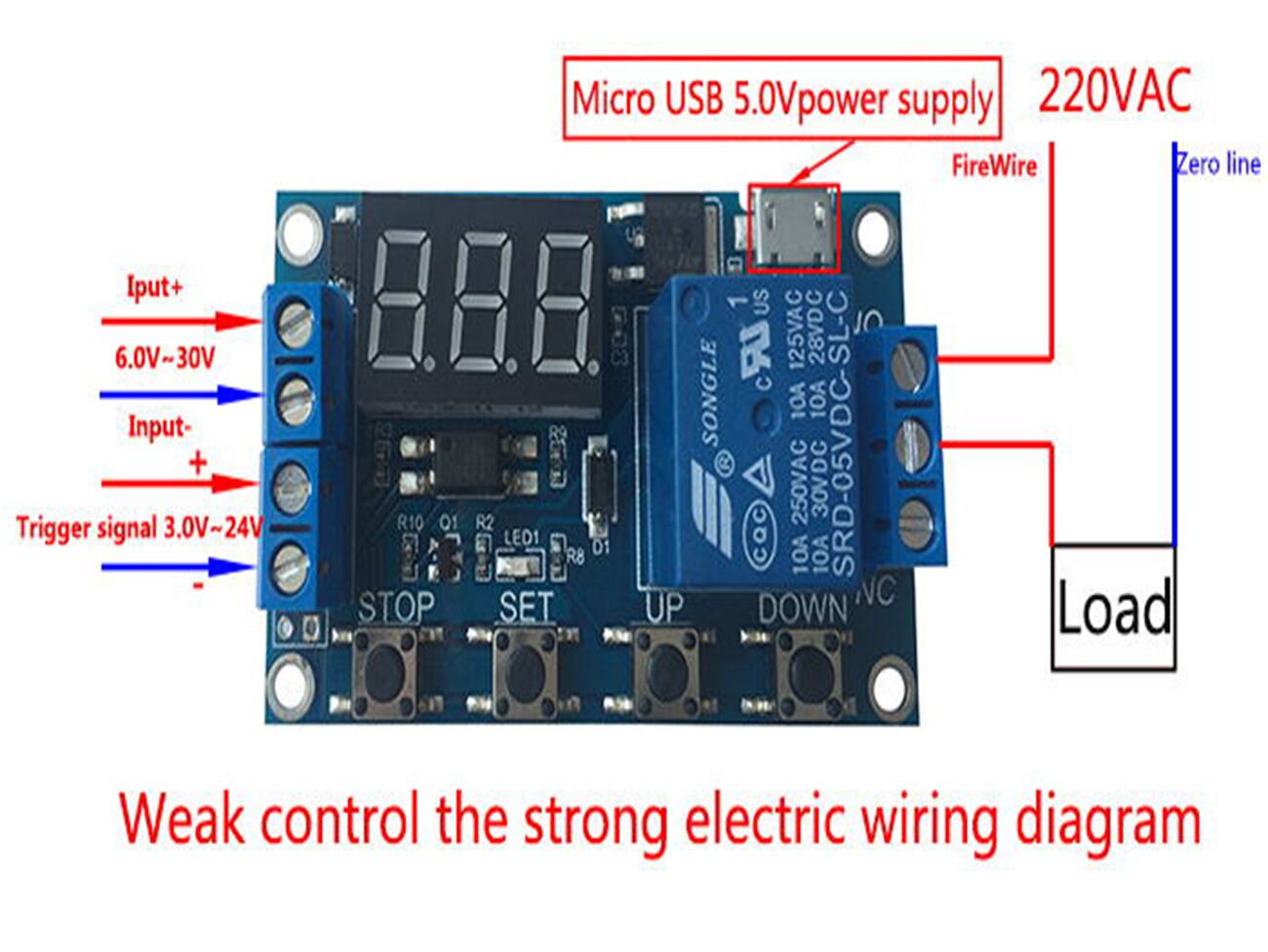 DC 6-30V Support Micro USB 5V LED Display Automation Cycle Delay Timer Control Off Switch Delay Time Relay 6V 9V 12V 24V