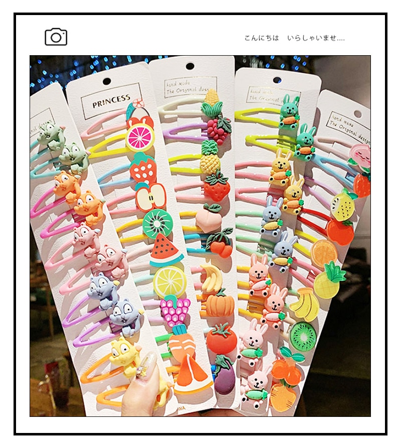 1Set Girls Cute Cartoon Animal Fruit Colorfur Hairpins Children Sweet Hair Clip Barrettes Headband Kids Fashion