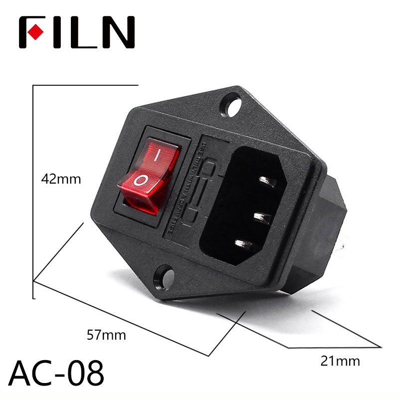 IEC320 C14 Electrical AC Socket 3 pin red LED 250V Rocker Switch 10A fuse female male inlet plug connector 2 pin socket