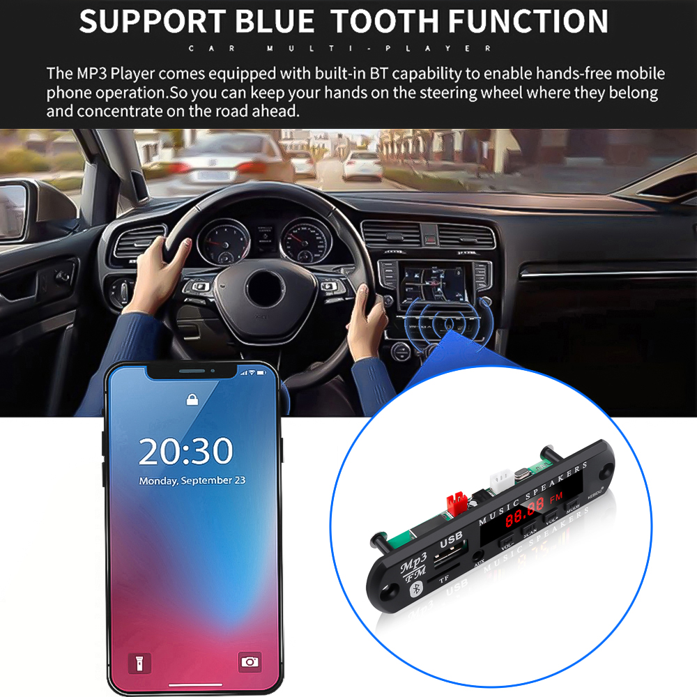 KEBIDU 5V 12V MP3 WMA Decoder Board Audio Module USB TF Radio Bluetooth5.0 Wireless Music Car MP3 Player