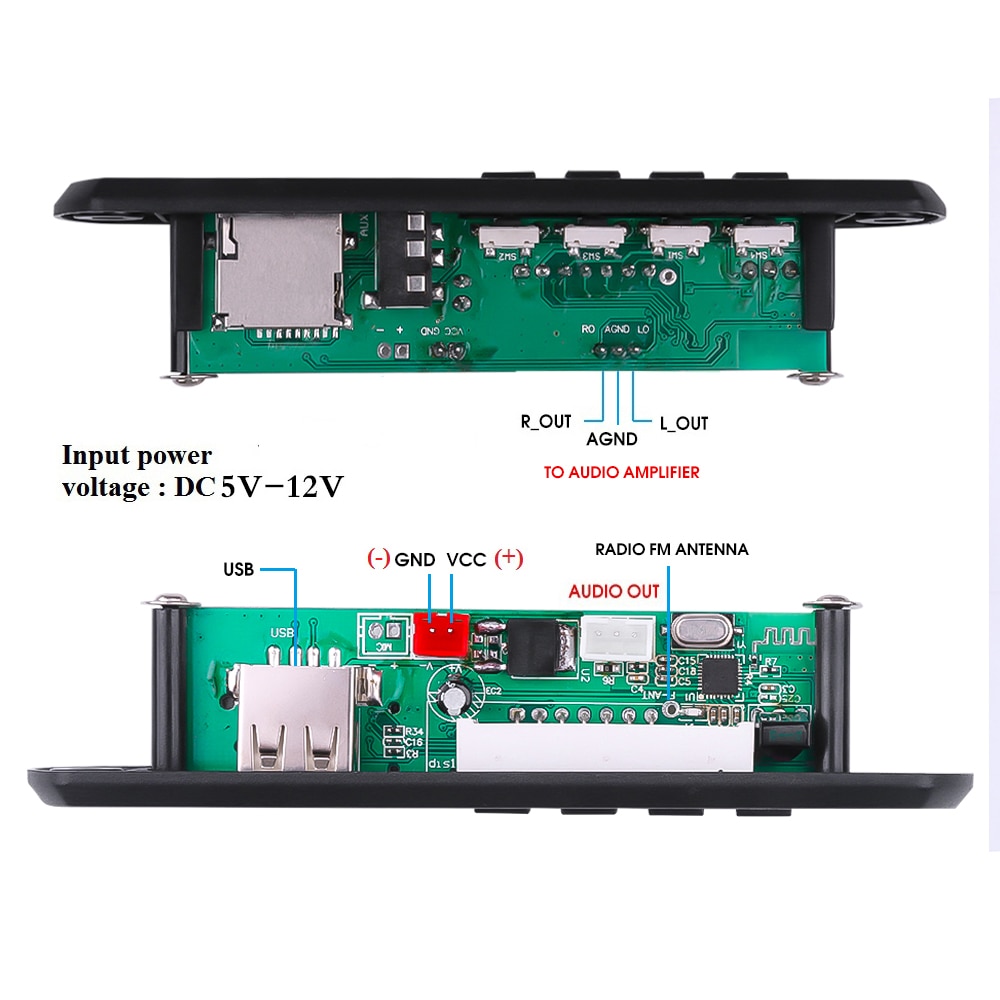 KEBIDU 5V 12V MP3 WMA Decoder Board Audio Module USB TF Radio Bluetooth5.0 Wireless Music Car MP3 Player