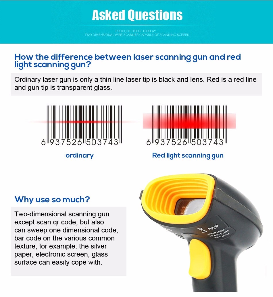 1D&2D barcode scanner  Handhel 2D Code Scanner Bar Code  QR Code Reader PDF417 bluetooth 2.4G wireless &wired