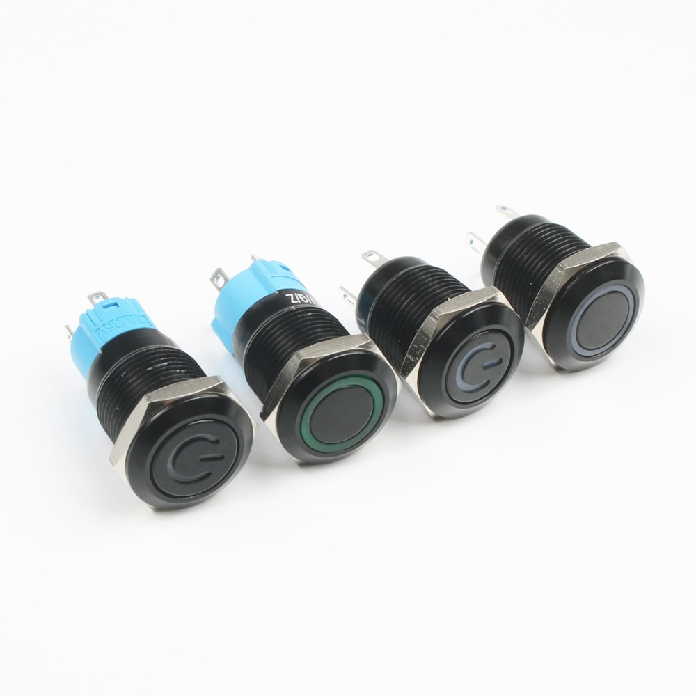 Push Button Switch 4 Pin 12mm Waterproof illuminated Led Light Metal Flat Momentary Switches  power mark 3V 6V 12V 24V
