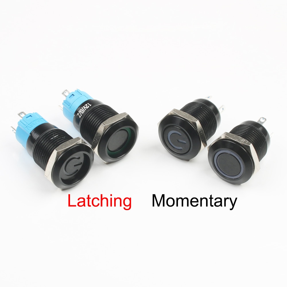 Push Button Switch 4 Pin 12mm Waterproof illuminated Led Light Metal Flat Momentary Switches  power mark 3V 6V 12V 24V