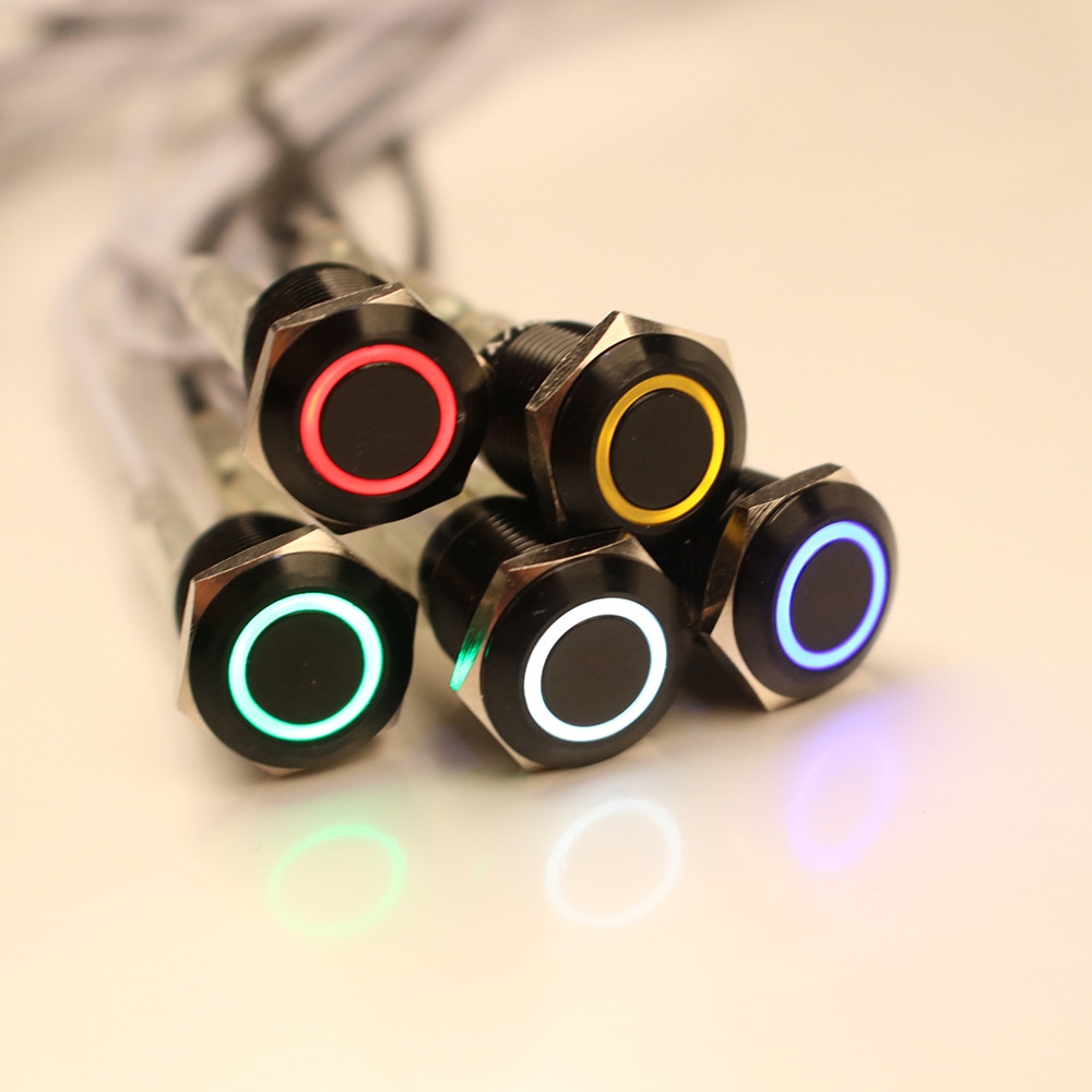 Push Button Switch 4 Pin 12mm Waterproof illuminated Led Light Metal Flat Momentary Switches  power mark 3V 6V 12V 24V