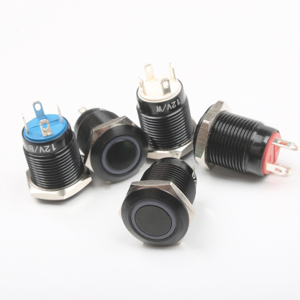 Push Button Switch 4 Pin 12mm Waterproof illuminated Led Light Metal Flat Momentary Switches  power mark 3V 6V 12V 24V