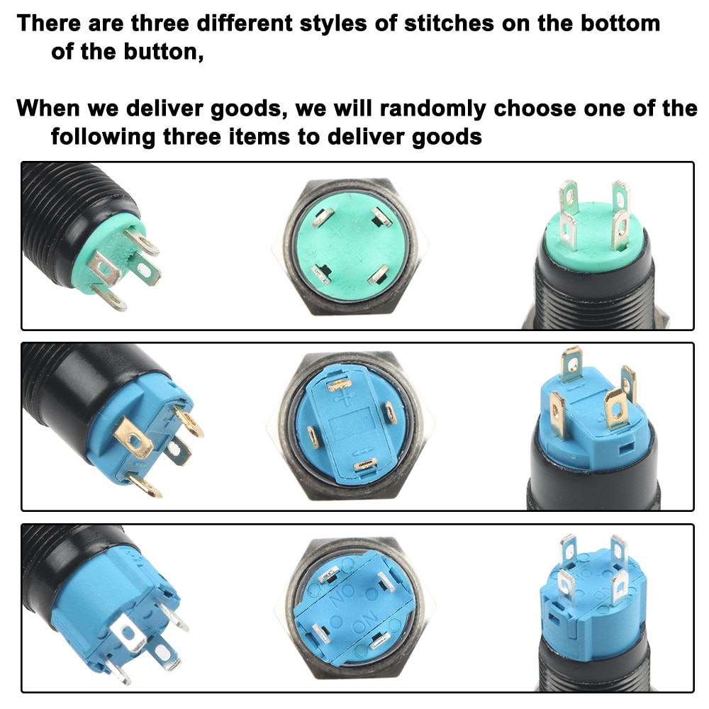 Push Button Switch 4 Pin 12mm Waterproof illuminated Led Light Metal Flat Momentary Switches  power mark 3V 6V 12V 24V