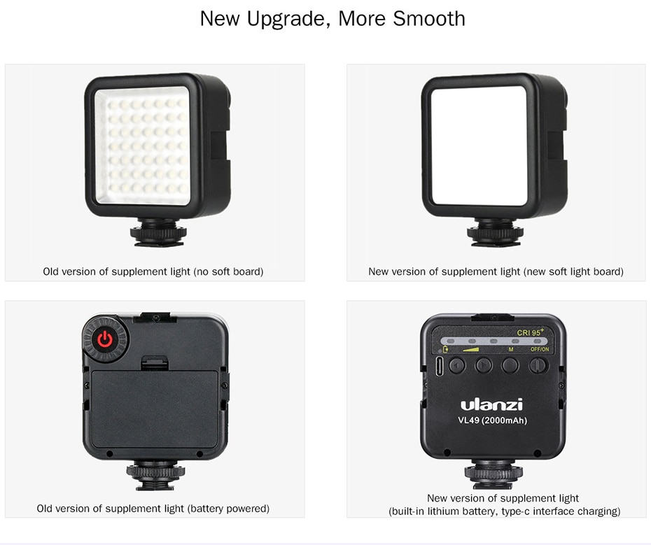 Ulanzi Mini Portable LED Video Light Triple Cold Shoe Rechargeable Vlog Fill Light Photography Lighting Tripod Kit CRI95+