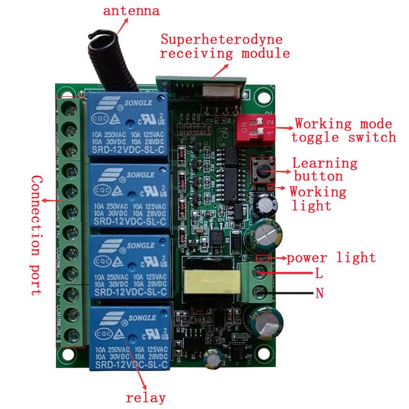 Smart Multiple AC110V 220V 230V 10A 433 MHz 4CH 4 CH 4 Channel Wireless Relay RF Remote Control