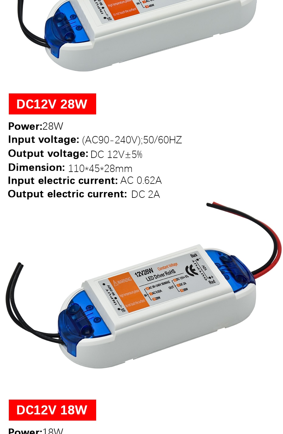 1pcs DC12V Power Supply Led Driver 18W / 28W / 48W / 72W / 100W Adapter Lighting Transformer Switch original