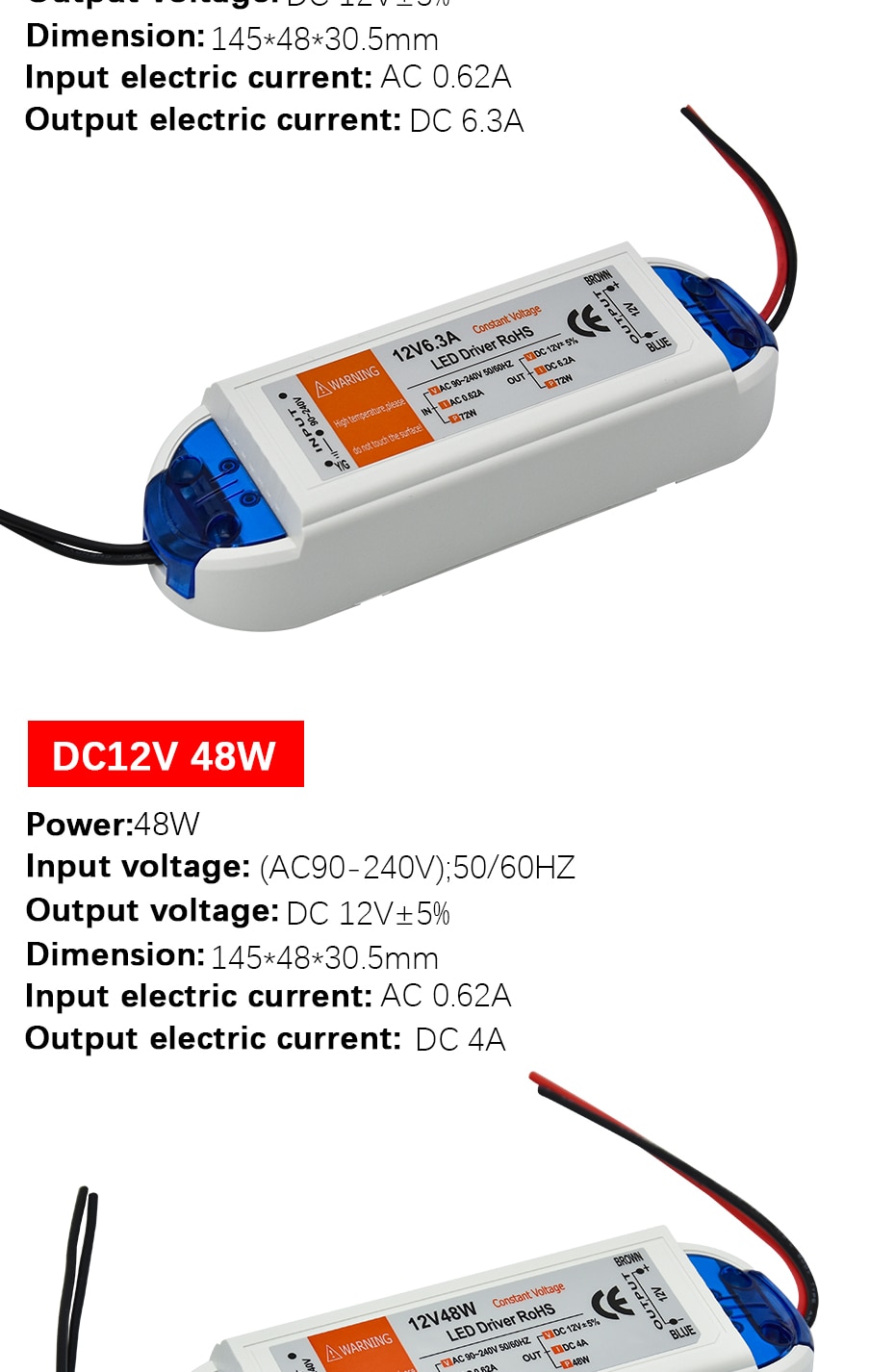 1pcs DC12V Power Supply Led Driver 18W / 28W / 48W / 72W / 100W Adapter Lighting Transformer Switch original