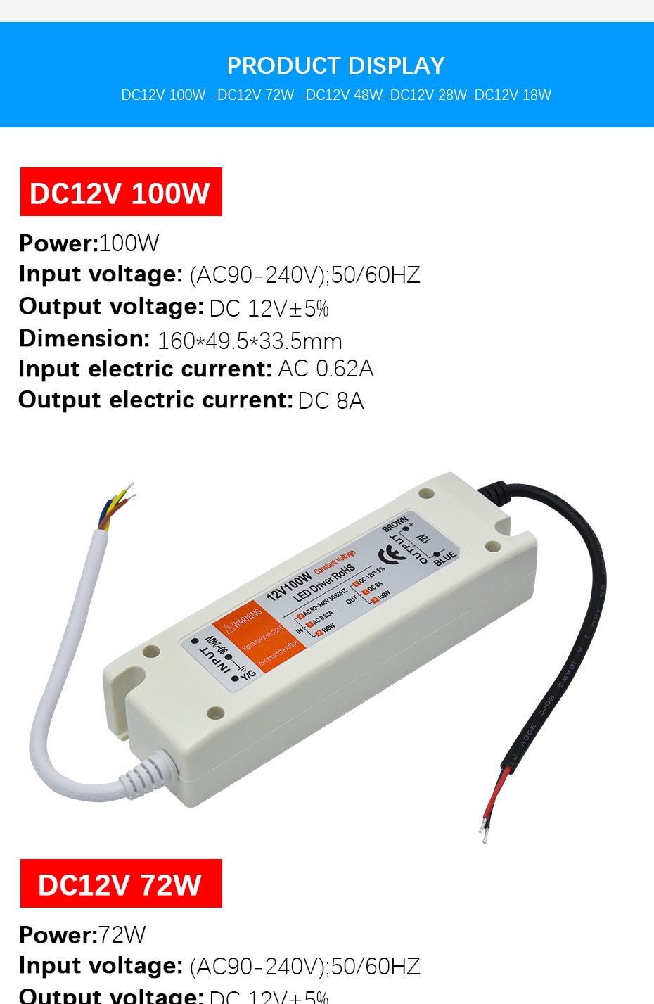 1pcs DC12V Power Supply Led Driver 18W / 28W / 48W / 72W / 100W Adapter Lighting Transformer Switch original