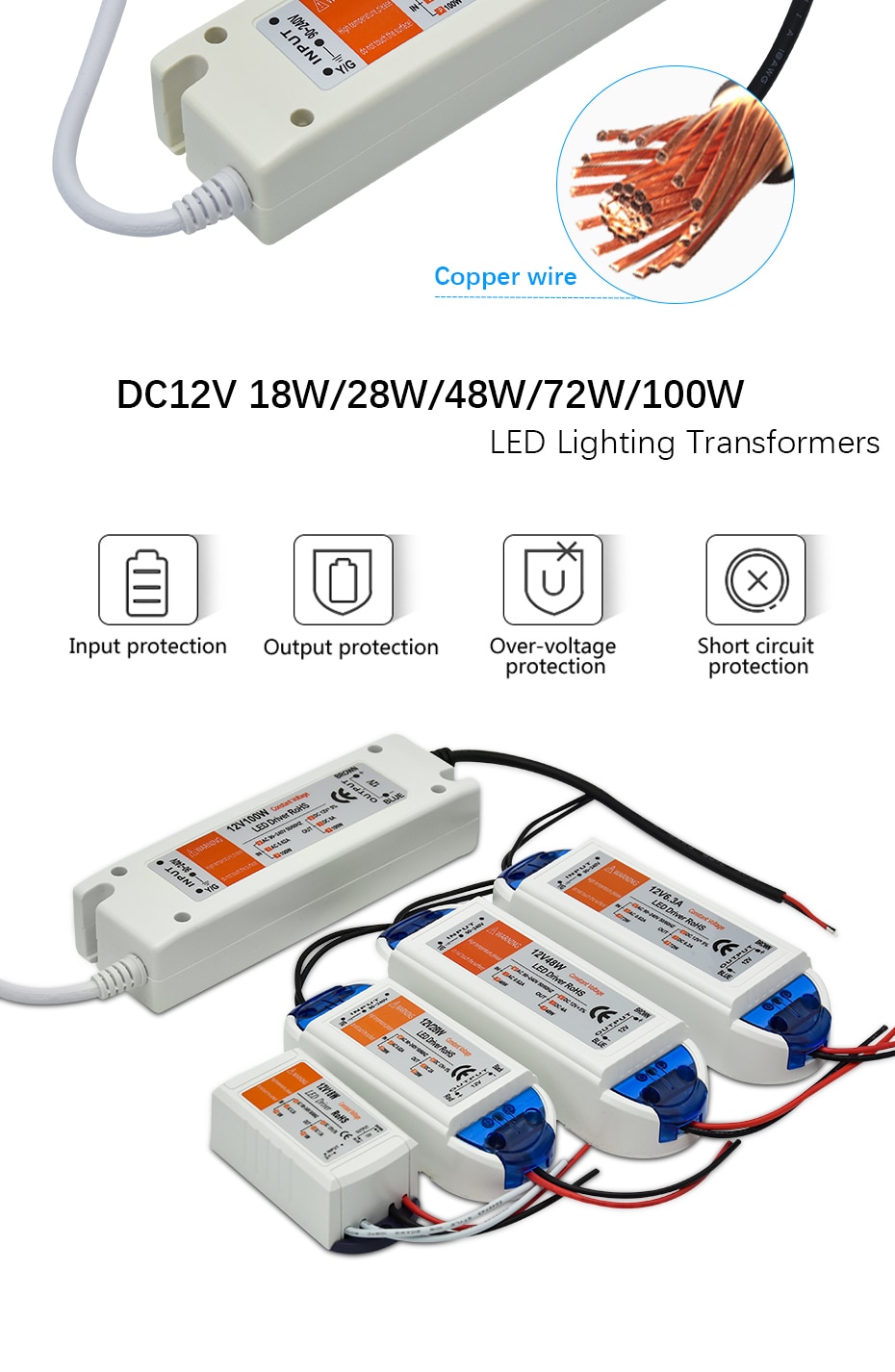 1pcs DC12V Power Supply Led Driver 18W / 28W / 48W / 72W / 100W Adapter Lighting Transformer Switch original