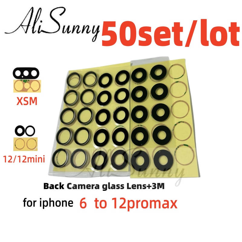 esmfaster 50set  Back Camera Glass Lens for iPhone 7 8 Plus X XS Max XR 11 12 Rear Cam Cover Ring 3M Sticker Adhesive Parts