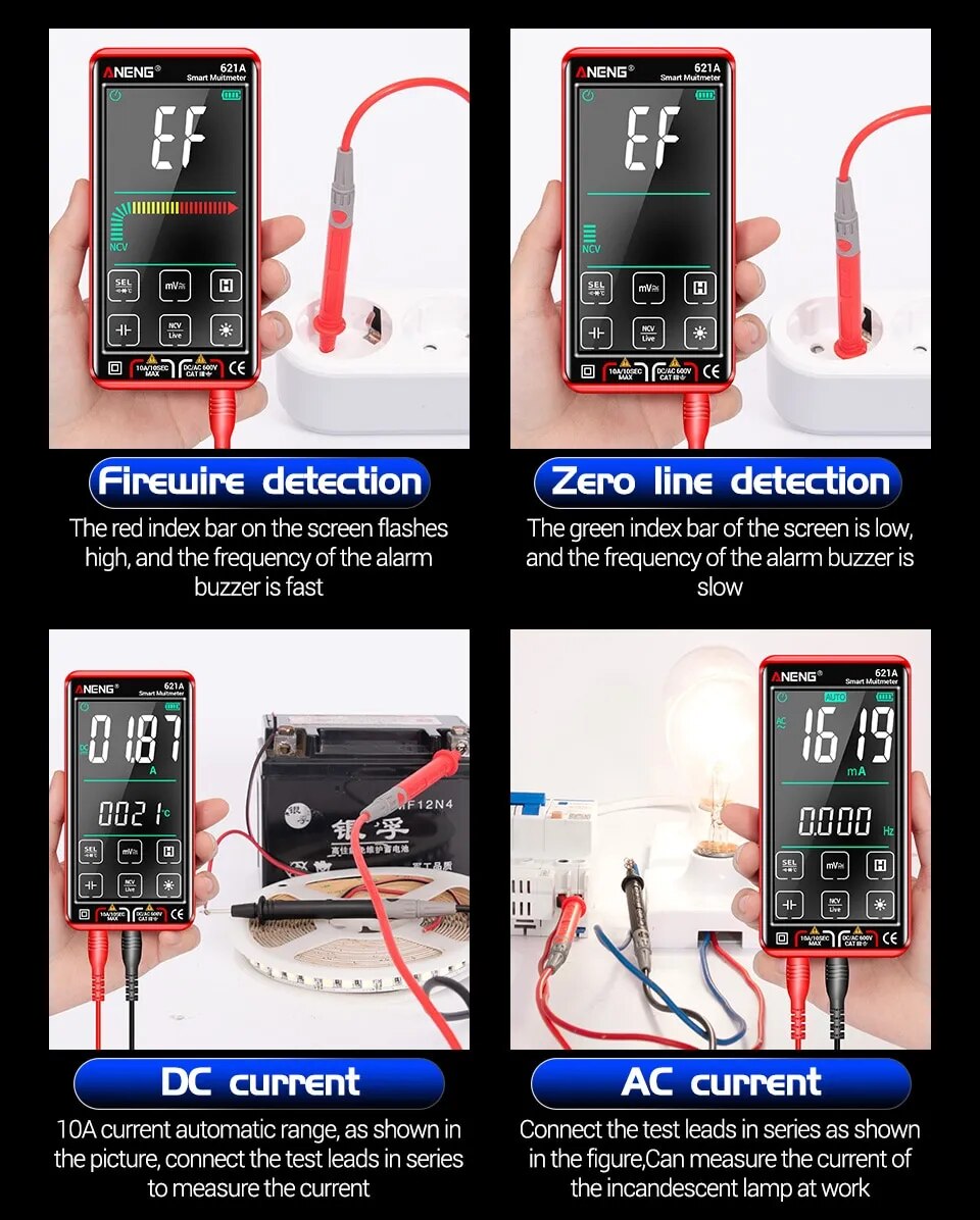 ANENG 621A Smart Digital Multimeter Touch Screen Multimetro Tester Transistor 9999 Counts True RMS Auto Range DC/AC 10A Meter