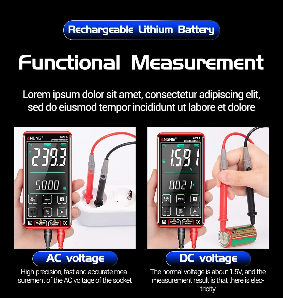 ANENG 621A Smart Digital Multimeter Touch Screen Multimetro Tester Transistor 9999 Counts True RMS Auto Range DC/AC 10A Meter