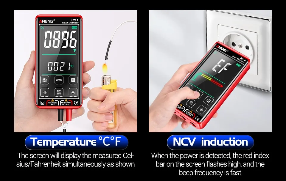 ANENG 621A Smart Digital Multimeter Touch Screen Multimetro Tester Transistor 9999 Counts True RMS Auto Range DC/AC 10A Meter