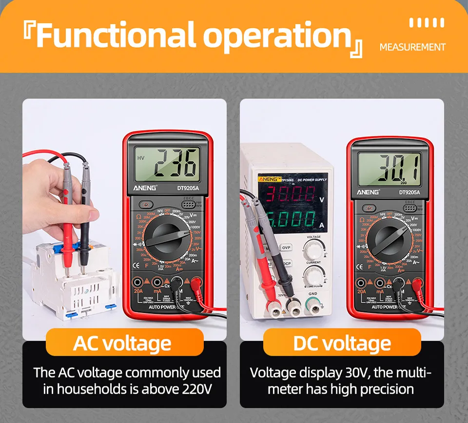 ANENG DT9205A-12 1999 Counts Digital Multimeter AC/DC Voltage Current Tester Electrical Test Meter Profesional Analog Multimetro