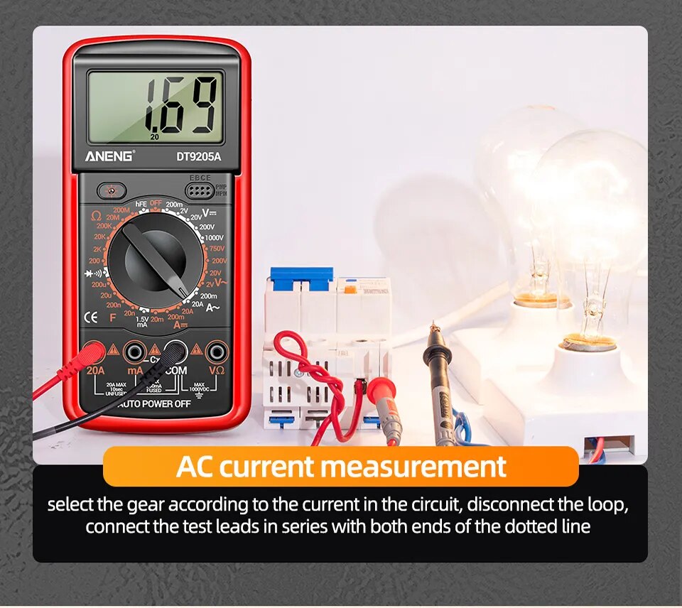 ANENG DT9205A-12 1999 Counts Digital Multimeter AC/DC Voltage Current Tester Electrical Test Meter Profesional Analog Multimetro