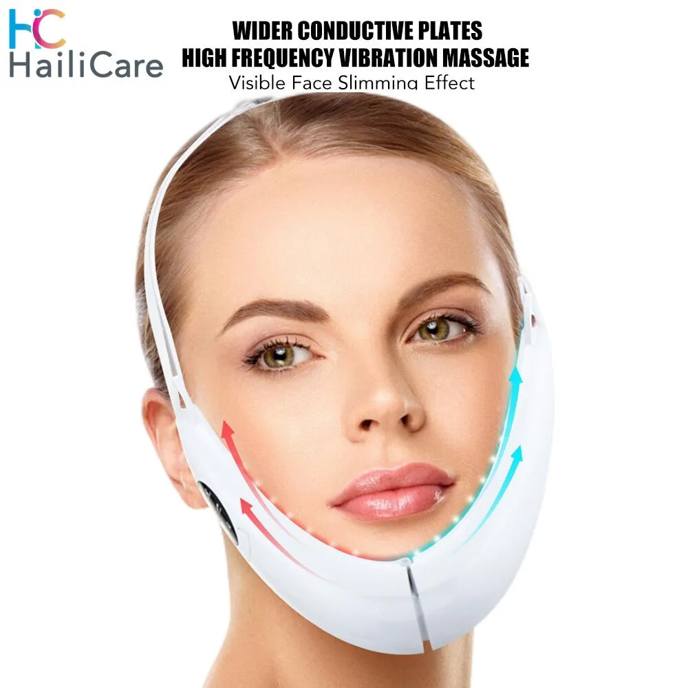 Hailicare Face Lifter V-Line Up Face Lifting Belt Face Slimming Vibration Massager LED Display Facial Beauty Instrument 5 Modes