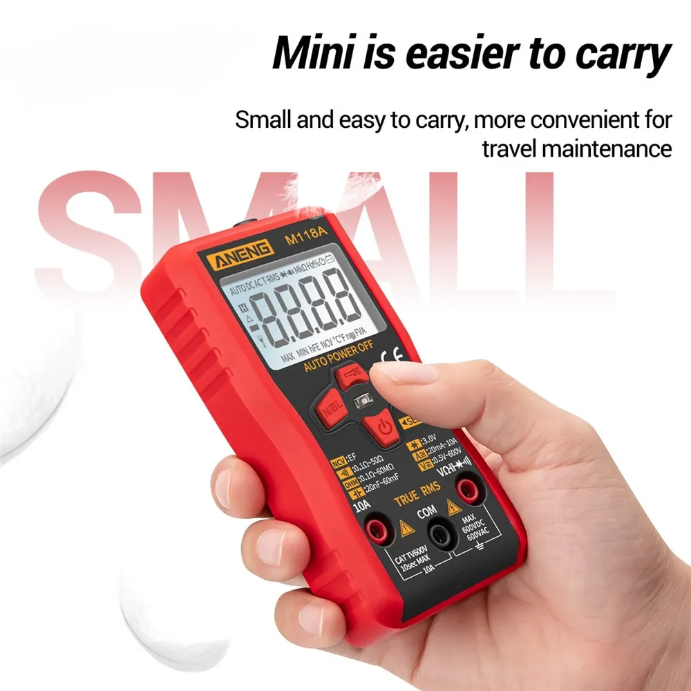 ANENG M118A Digital Mini Multimeter Tester with NCV Data Hold 6000counts Auto Mmultimetro True Rms Tranistor Meter