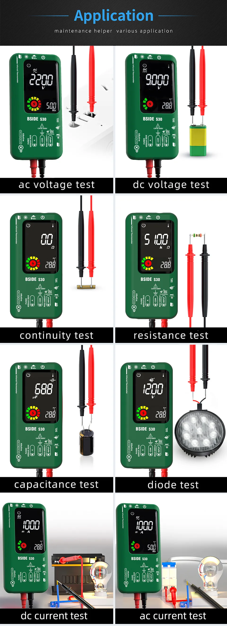 Digital Multimeter Smart Multitister 9999 T-RMS DC AC Voltage Current 15V Diode Capacitor Ohm NCV USB Rechargeable Tester