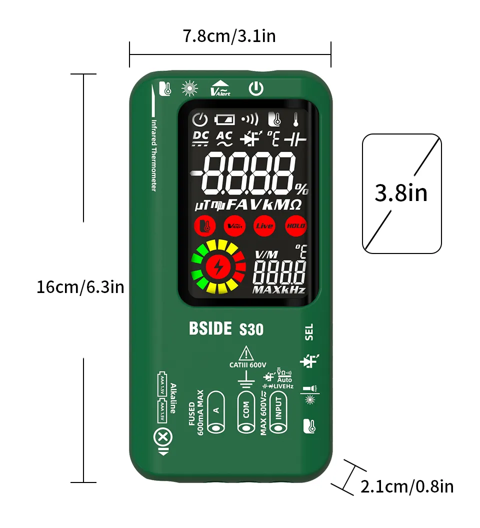 Digital Multimeter Smart Multitister 9999 T-RMS DC AC Voltage Current 15V Diode Capacitor Ohm NCV USB Rechargeable Tester