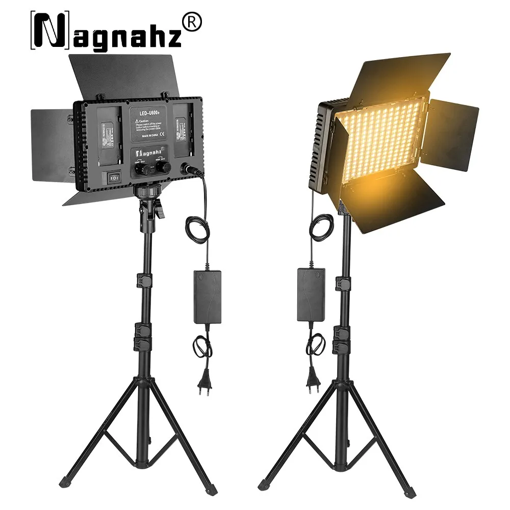 ESMFASTER U800+ LED Video Light Photo Studio Lamp Bi-Color 2500K-8500k Dimmable with Tripod Stand Remote for Video Recording Para