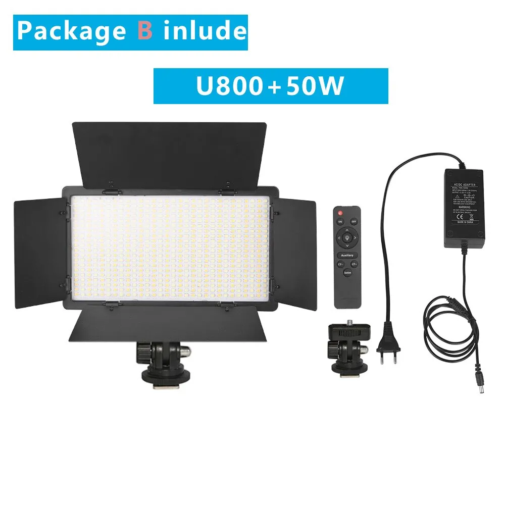 ESMFASTER U800+ LED Video Light Photo Studio Lamp Bi-Color 2500K-8500k Dimmable with Tripod Stand Remote for Video Recording Para