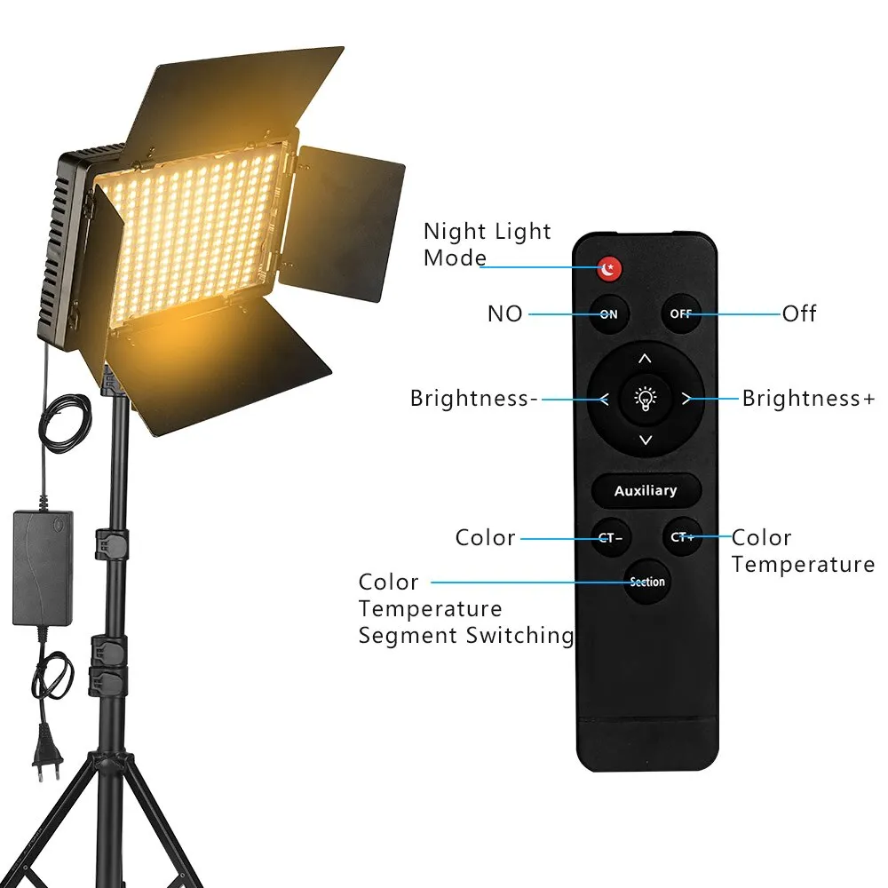 ESMFASTER U800+ LED Video Light Photo Studio Lamp Bi-Color 2500K-8500k Dimmable with Tripod Stand Remote for Video Recording Para