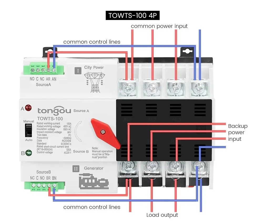 Din Rail 2P 3P 4P ATS Dual Power Automatic Transfer Switch Electrical Selector Switches Uninterrupted Power 63A 100A TONGOU Mini min