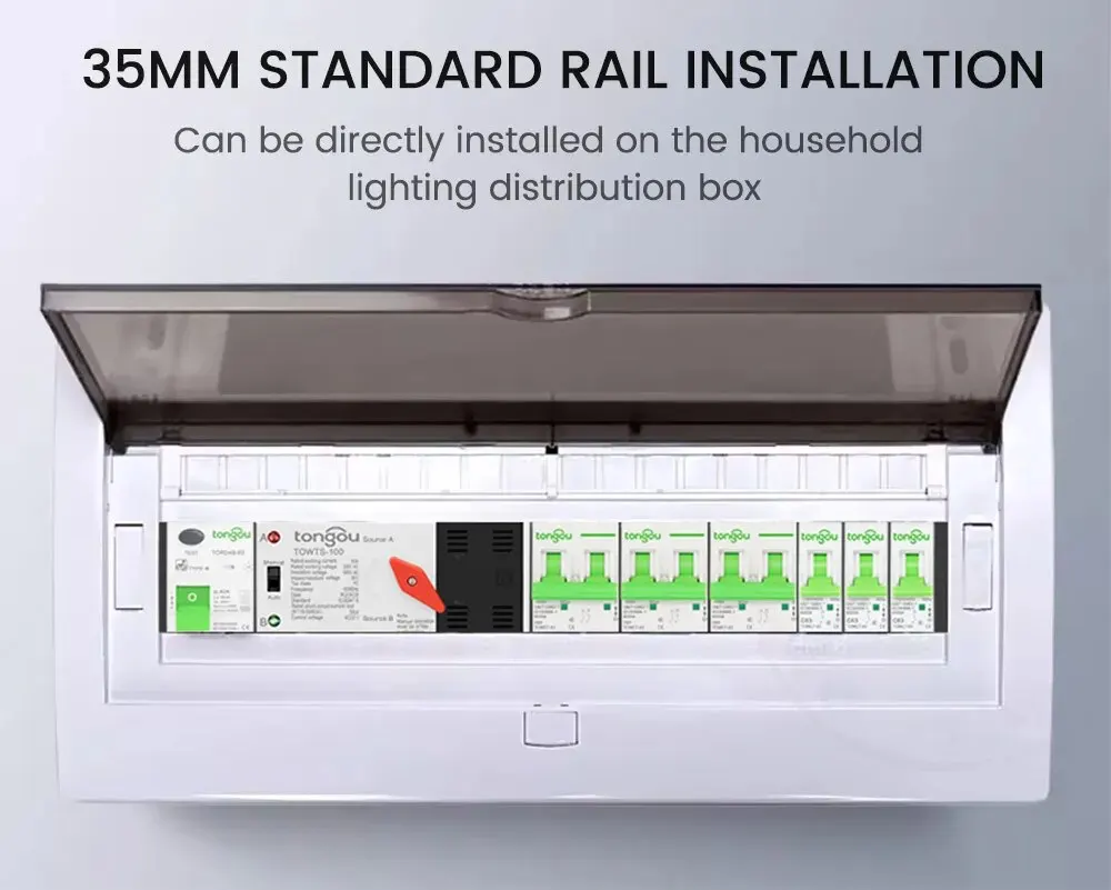 Din Rail 2P 3P 4P ATS Dual Power Automatic Transfer Switch Electrical Selector Switches Uninterrupted Power 63A 100A TONGOU Mini min