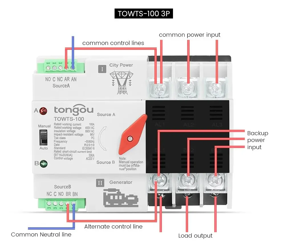 Din Rail 2P 3P 4P ATS Dual Power Automatic Transfer Switch Electrical Selector Switches Uninterrupted Power 63A 100A TONGOU Mini min