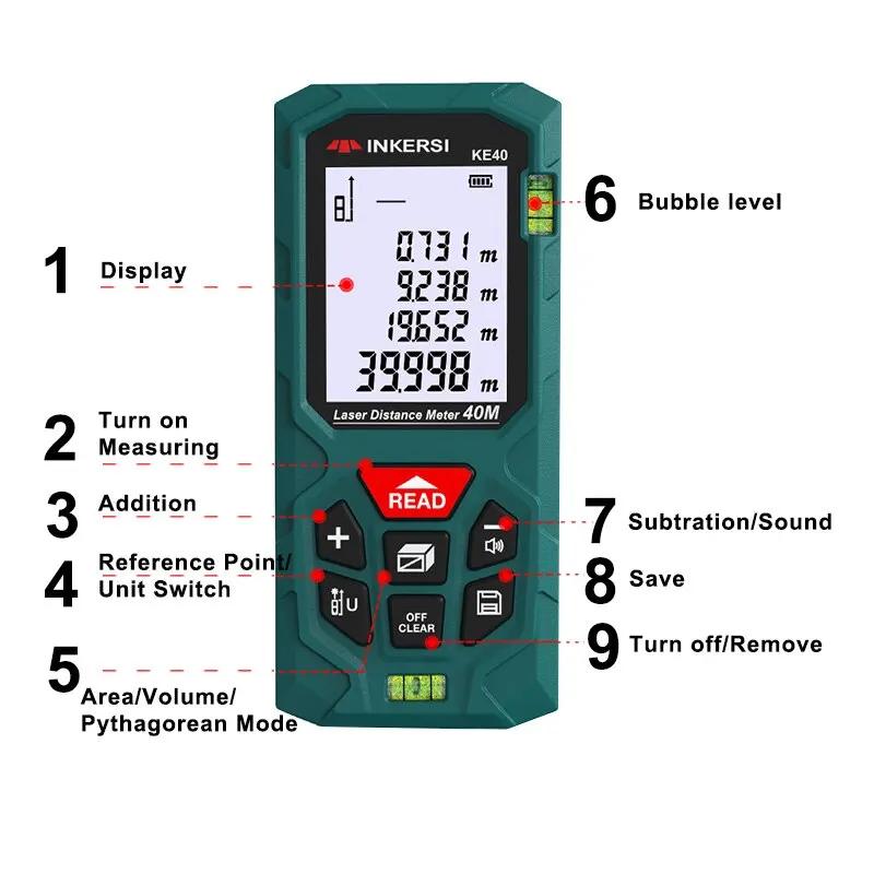 INKERSI Laser Rangefinder Digital Tape Measure 40M/70M/120m High Precision Laser Distance Meter Roulette Range Finder No Battery