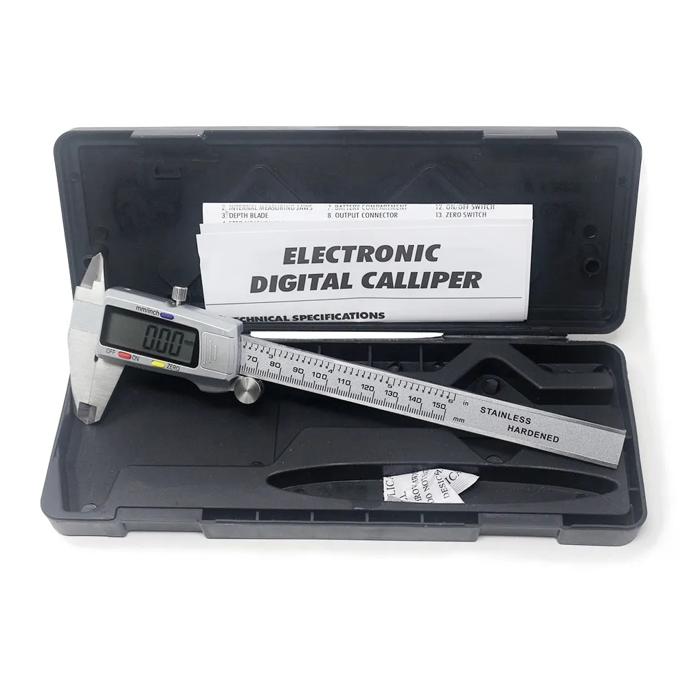 6 Inch 150mm Digital Vernier Caliper Stainless Steel Micrometer Measuring Tool Depth Ruler Messschieber Paquimetro