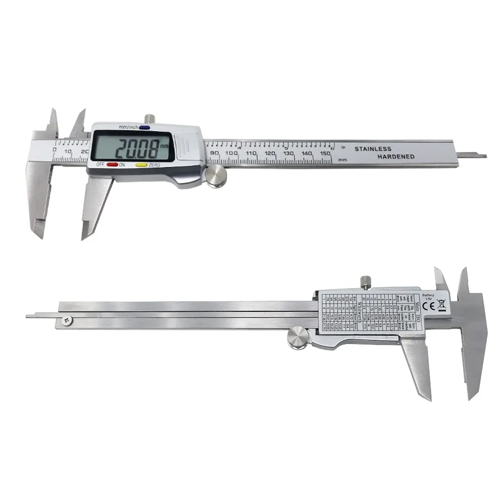 6 Inch 150mm Digital Vernier Caliper Stainless Steel Micrometer Measuring Tool Depth Ruler Messschieber Paquimetro