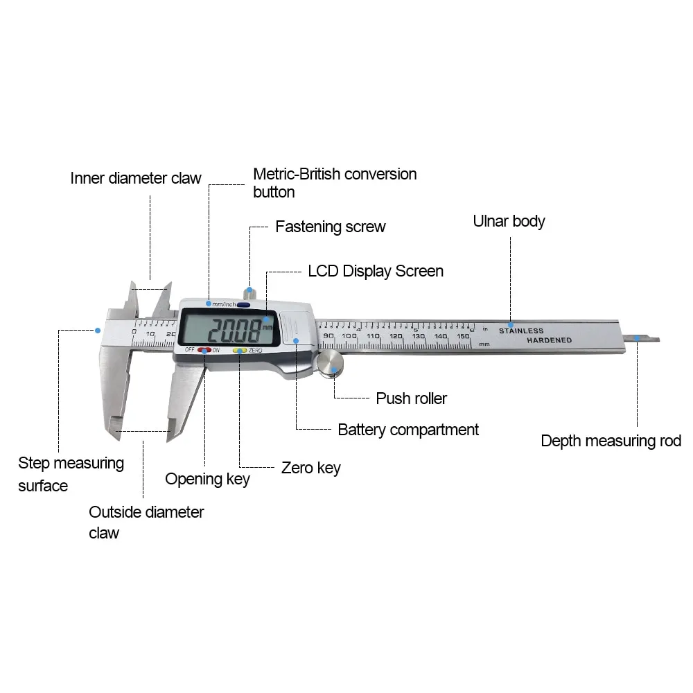 6 Inch 150mm Digital Vernier Caliper Stainless Steel Micrometer Measuring Tool Depth Ruler Messschieber Paquimetro