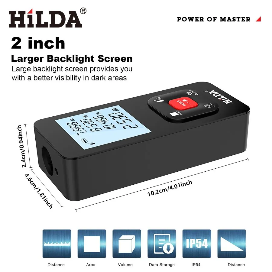 HILDA Laser Distance 50M/100M/120M Rangefinder Profesional Meter Laser Range Finder Ruler Test Tool