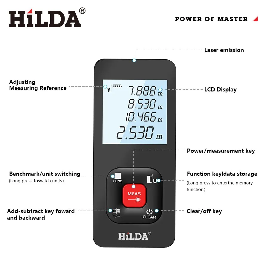 HILDA Laser Distance 50M/100M/120M Rangefinder Profesional Meter Laser Range Finder Ruler Test Tool