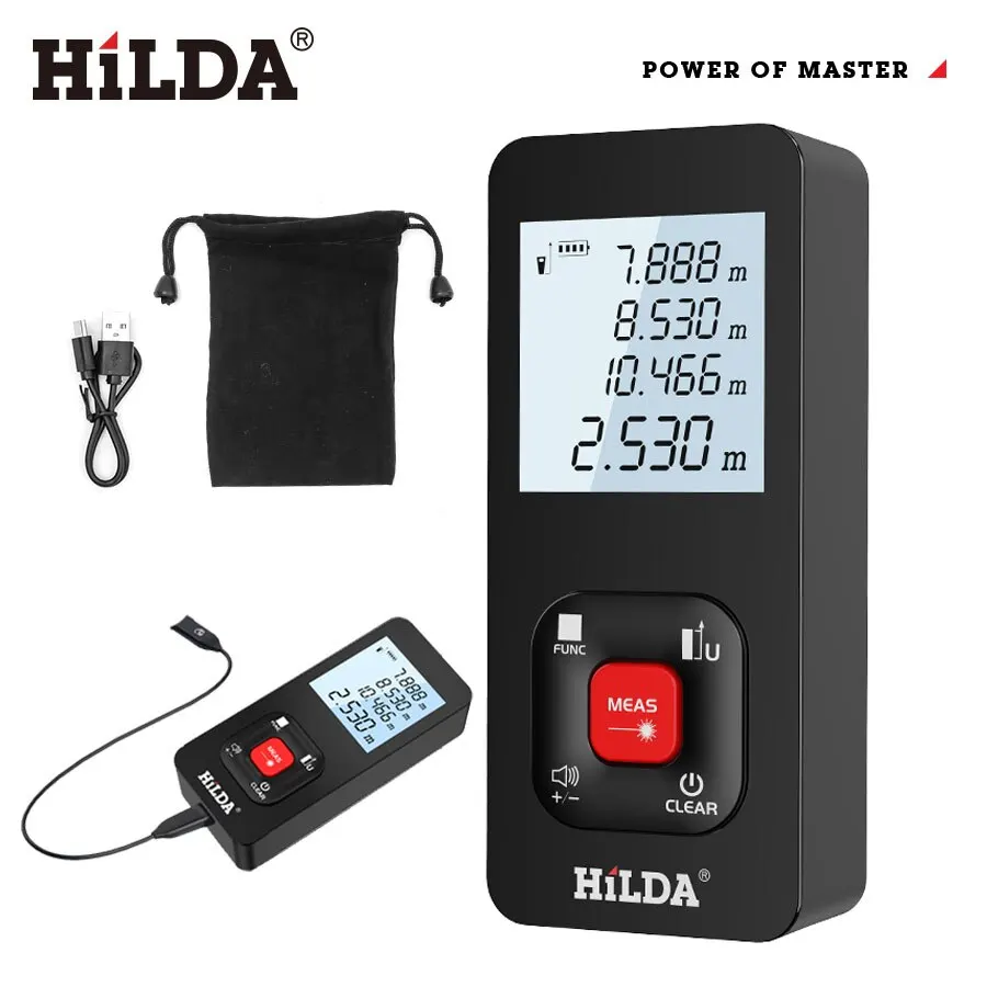 HILDA Laser Distance 50M/100M/120M Rangefinder Profesional Meter Laser Range Finder Ruler Test Tool