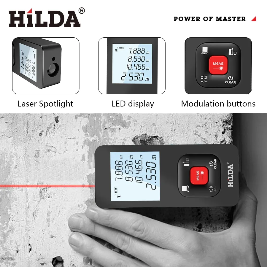 HILDA Laser Distance 50M/100M/120M Rangefinder Profesional Meter Laser Range Finder Ruler Test Tool