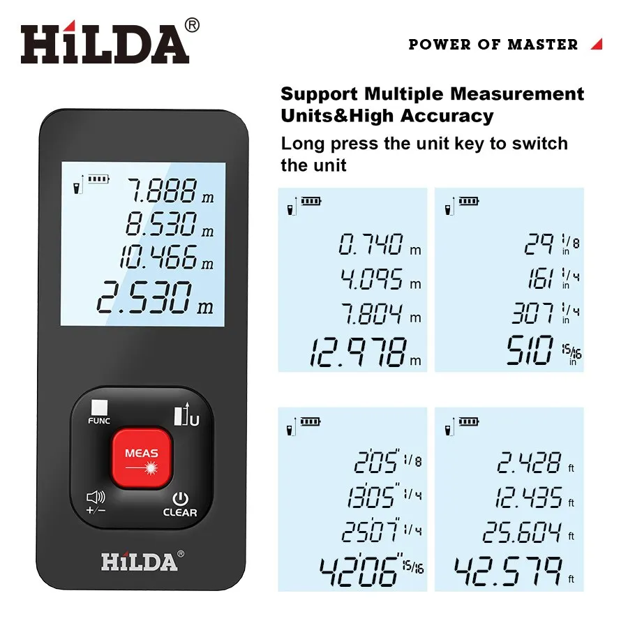 HILDA Laser Distance 50M/100M/120M Rangefinder Profesional Meter Laser Range Finder Ruler Test Tool