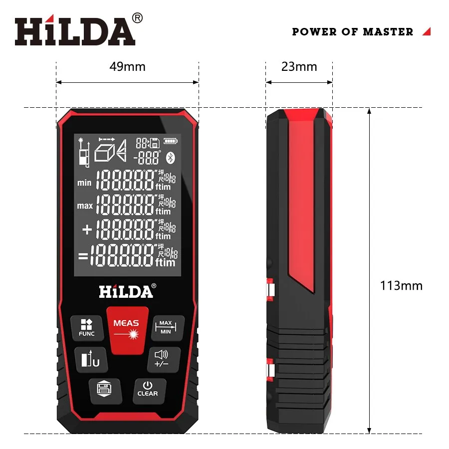 HILDA Laser Distance 50M/100M/120M Rangefinder Profesional Meter Laser Range Finder Ruler Test Tool