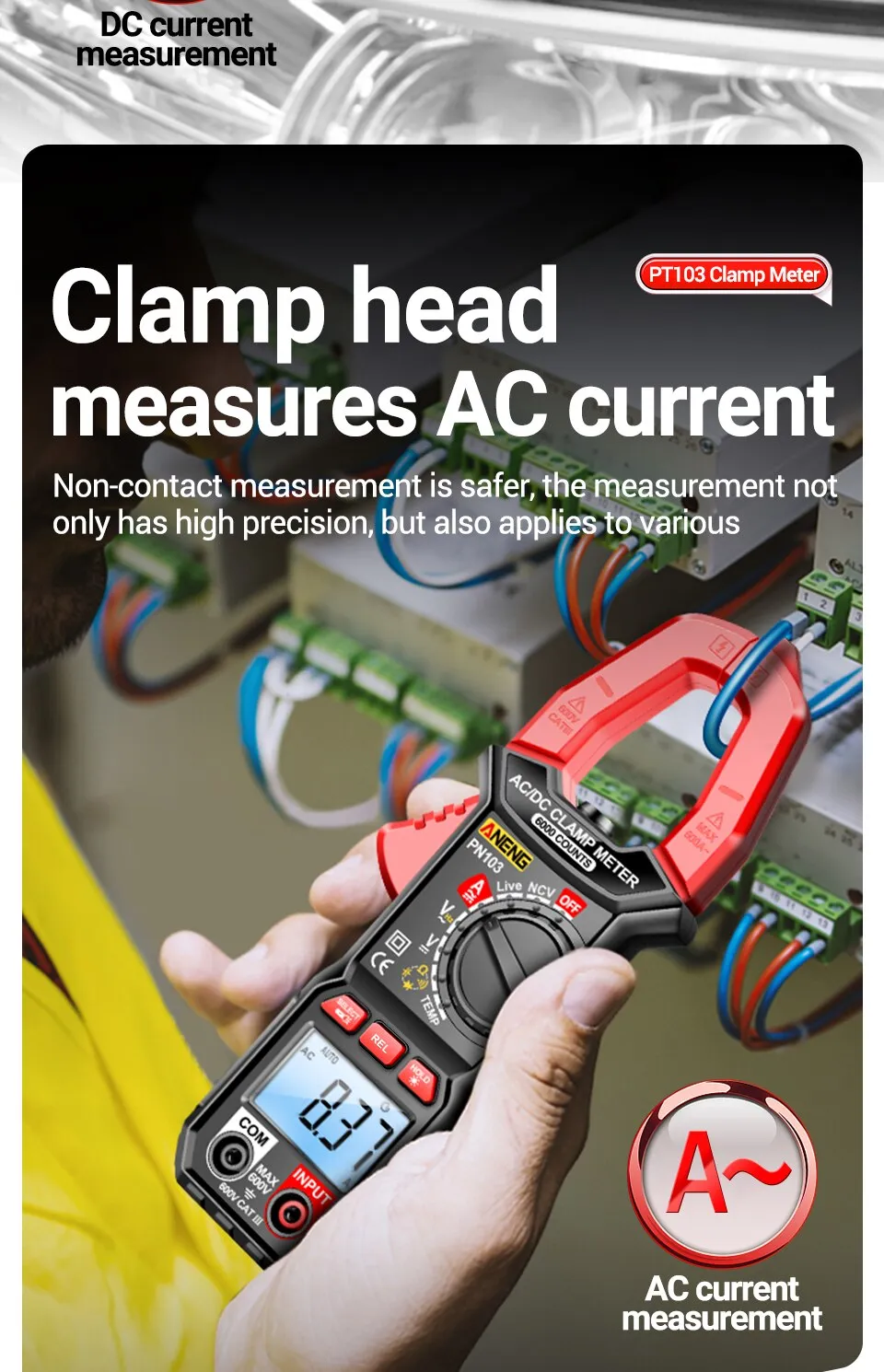 ANENG PN103 6000 Counts Digital Clamp Meter Multimeter 600A AC Current AC/DC Voltage Tester Hz Capacitance NCV Ohm Diode Testers