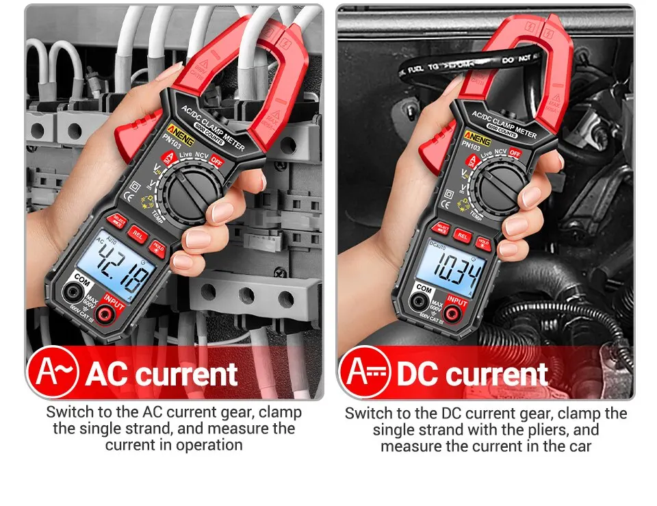 ANENG PN103 6000 Counts Digital Clamp Meter Multimeter 600A AC Current AC/DC Voltage Tester Hz Capacitance NCV Ohm Diode Testers