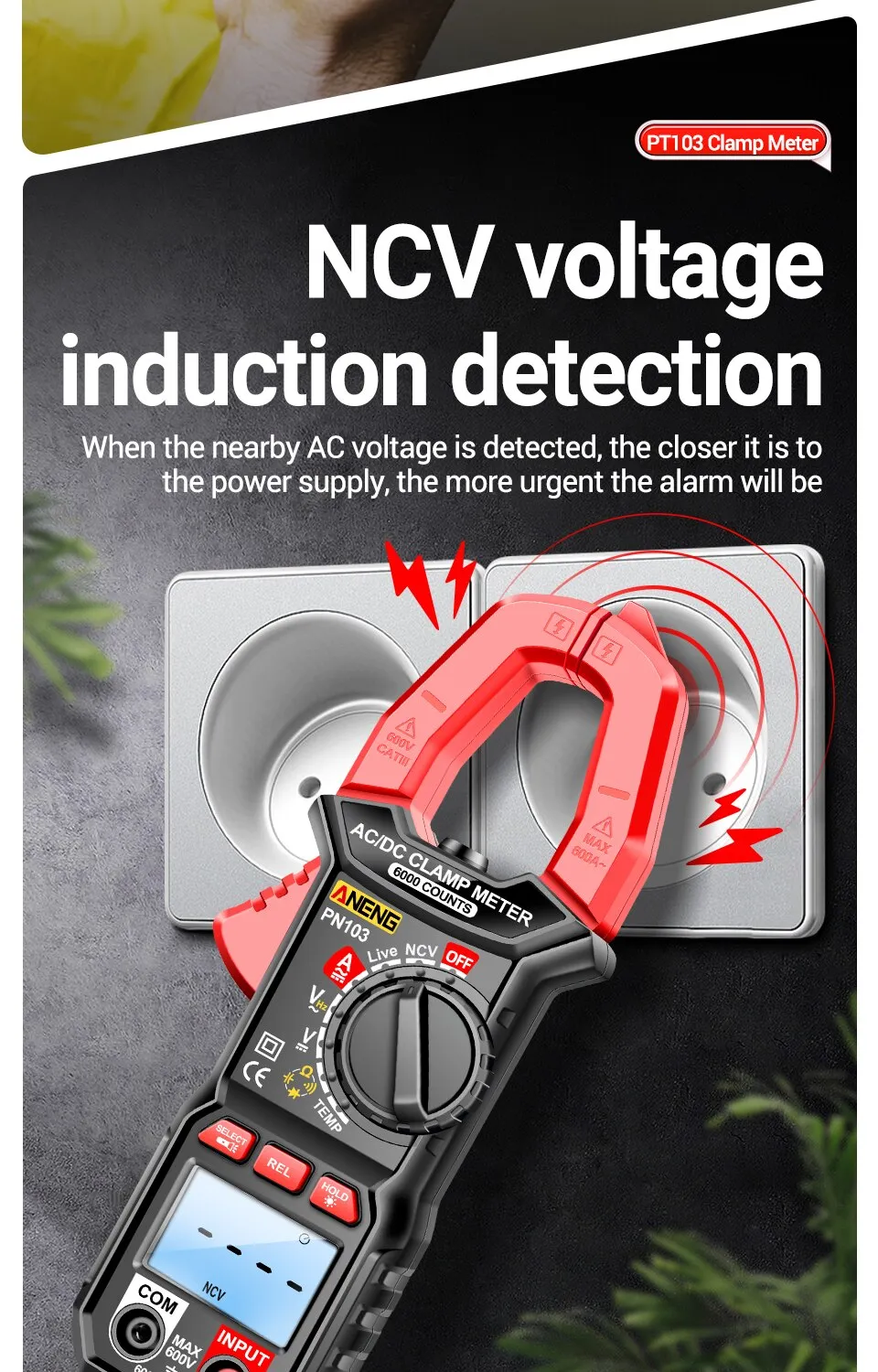 ANENG PN103 6000 Counts Digital Clamp Meter Multimeter 600A AC Current AC/DC Voltage Tester Hz Capacitance NCV Ohm Diode Testers