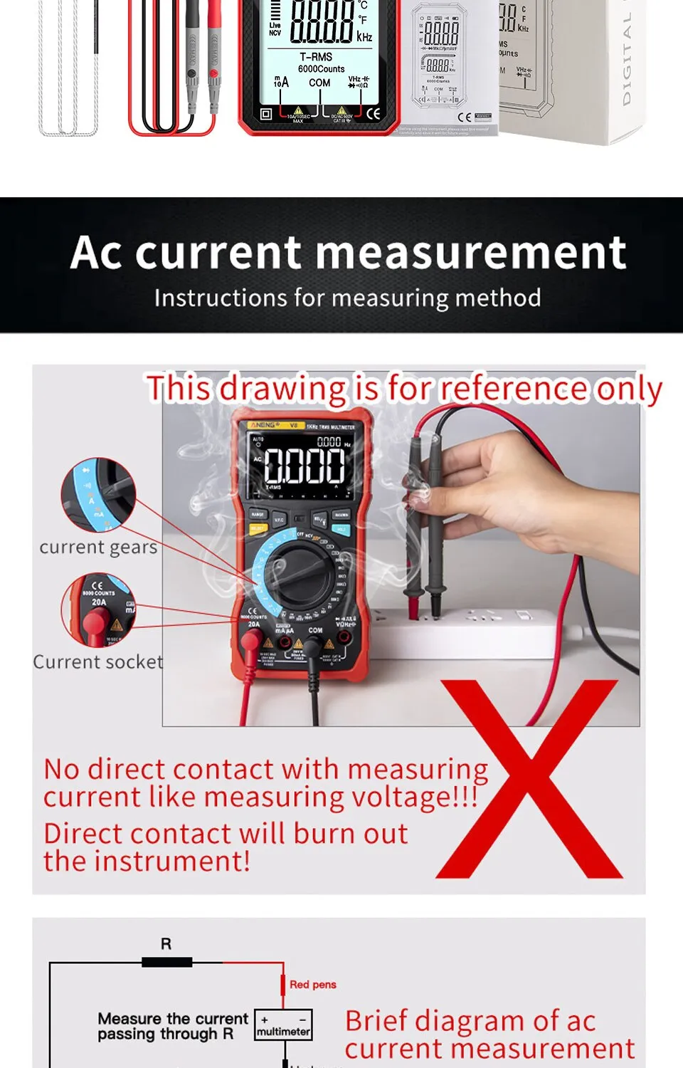 ANENG 620A 6000 Counts Digital Smart Multimeter Transistor Testers True RMS Auto Electrical Capacitance Meter Temp Resistance