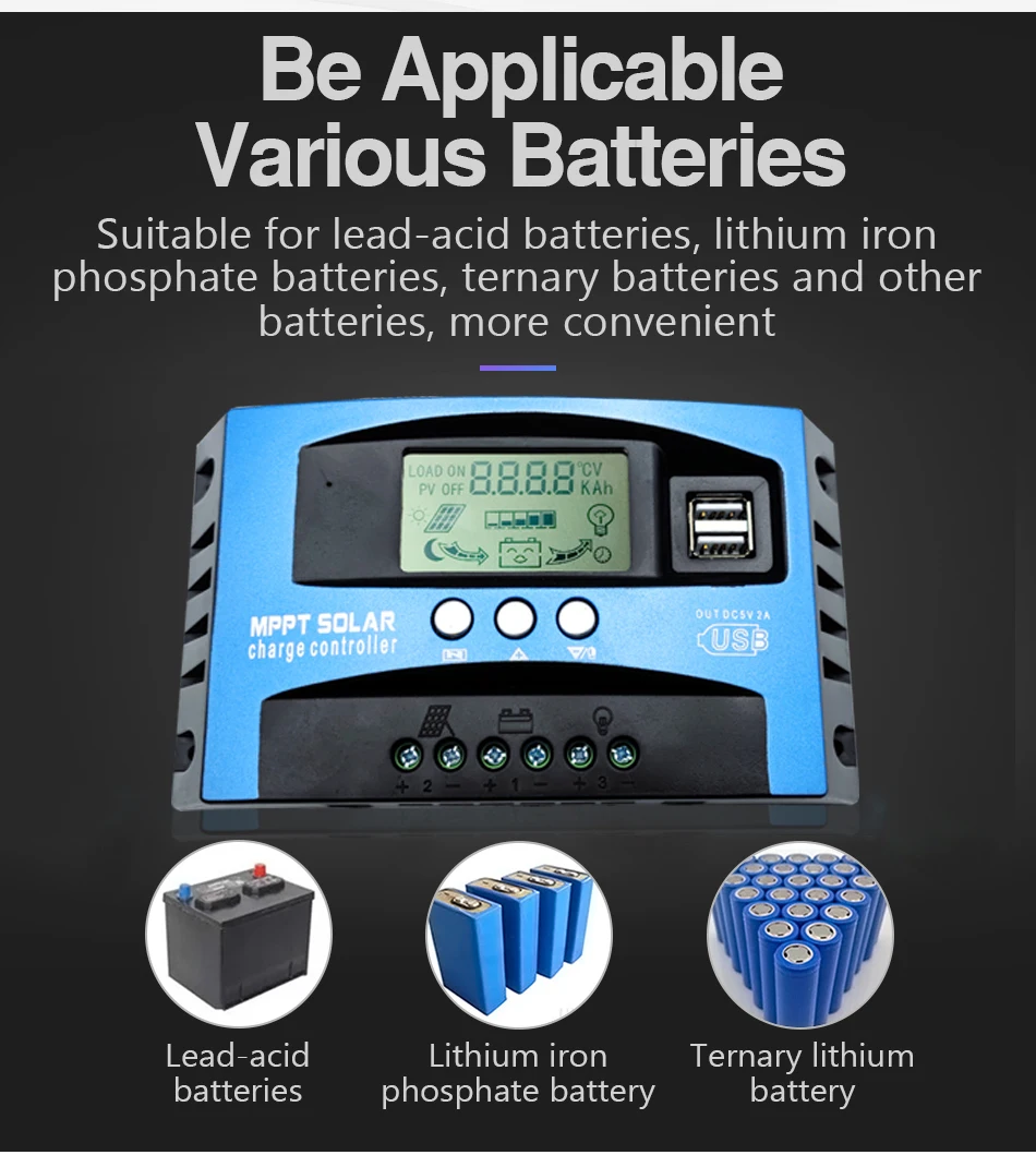 Solar Charge Controller MPPT 30A 40A 50A 60A 80A 100A LCD Display 12V 24V AUTO Dual USB Solar Charge And Discharge Controller