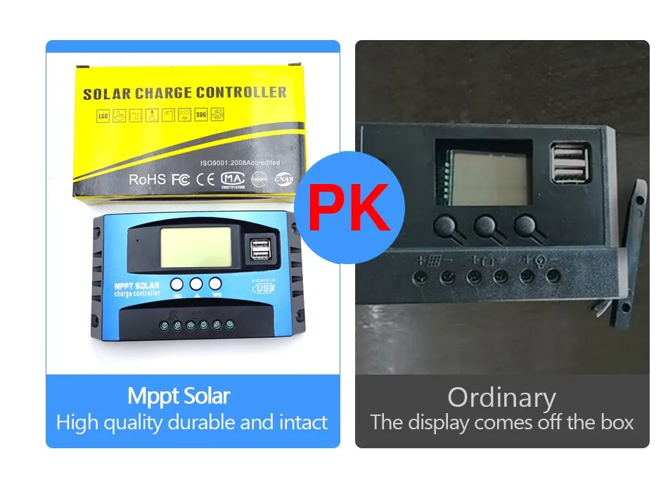 Solar Charge Controller MPPT 30A 40A 50A 60A 80A 100A LCD Display 12V 24V AUTO Dual USB Solar Charge And Discharge Controller